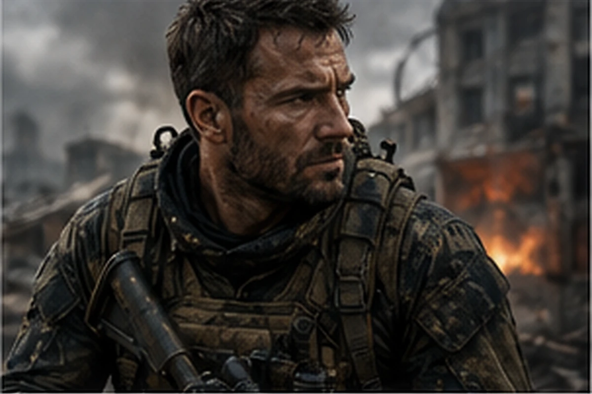 Unofficial editorial illustration of Reed Beckham evaluating a ruined city during a mission