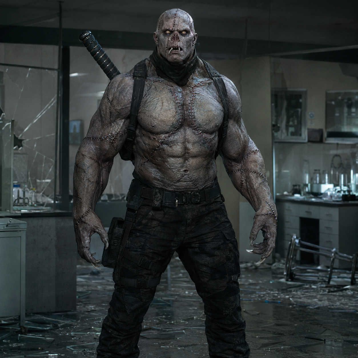 Unofficial interpretive rendering of Nick after the New Gods transform him into Abaddon, standing inside a damaged laboratory