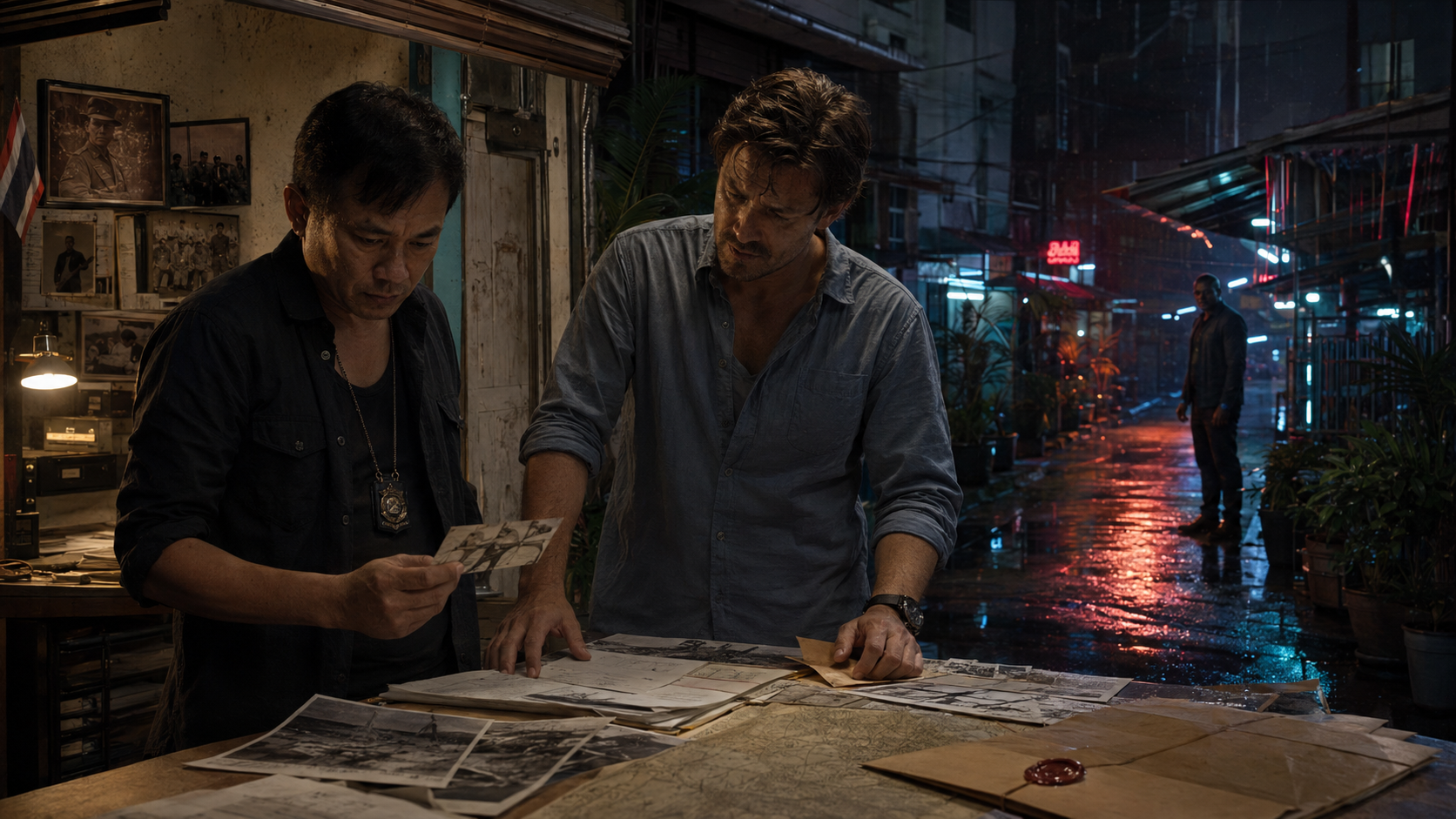 Investigators studying maps during the Extinction Thailand mission