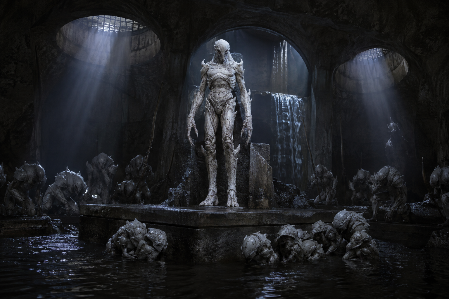 The White King standing inside a cavernous Variant stronghold
